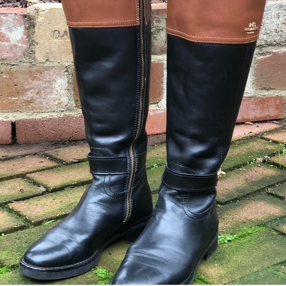 Coach Black and Tan Knee High Boots
